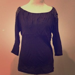 Deletta 3/4 sleeve top with beaded shoulders